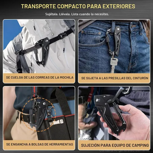 Vista 5 de FUNBRO Multiherramienta manual estilo mosquetón 9 en 1, herramienta para Negro profundo