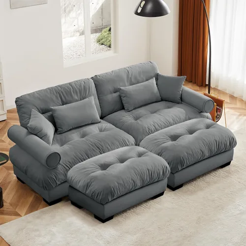Vista 91 de Otomana beige para sofá modular modular, sofá individual, asiento otomano para sofá modular convertible, sofás de terciopelo para sala de estar