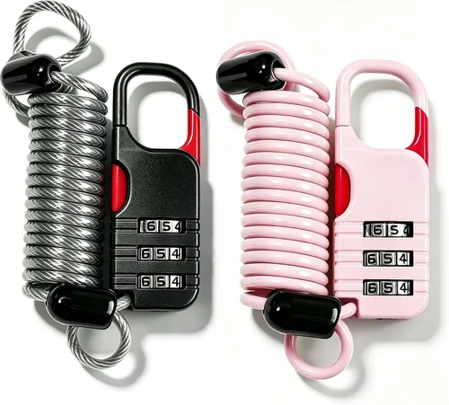 Vista 8 de Candado de esquí de combinación pequeña con cable retráctil (cable de 3 pies/91cm), cerraduras de cable delgadas con combinación para equipaje