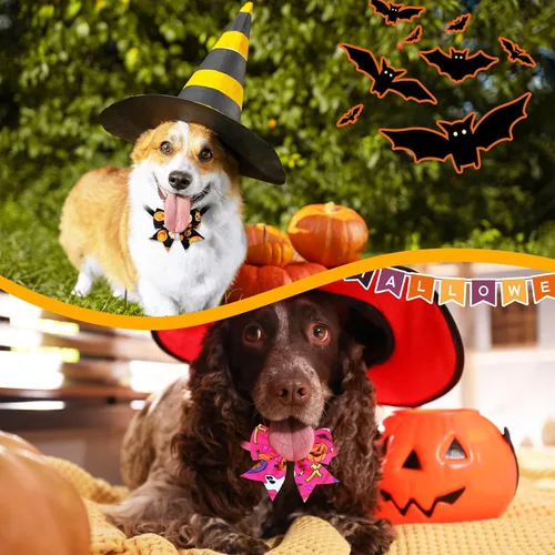 Vista 6 de Maitys 40 corbatines de Halloween para perros y gatos, collares básicos de corbatín para cachorros, accesorios para el cuello de gatito, accesorios