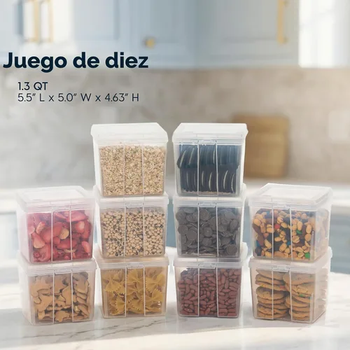 Vista 3 de IRIS USA Recipientes de almacenamiento de alimentos con tapa abatible, 1.3 cuartos de galón, paquete de 10, recipientes de alimentos transparentes
