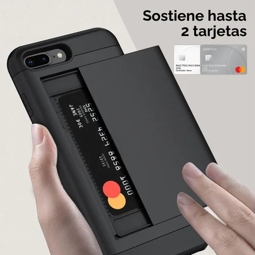 Vista 2 de Qinmay Funda compatible con iPhone 7 Plus/8 Plus con tarjetero, doble capa a prueba de golpes, funda protectora resistente con ranura oculta Negro