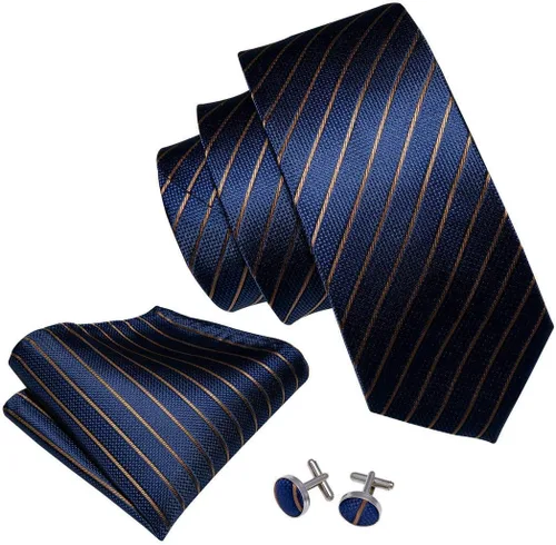 Vista 90 de Barry.Wang Juego de corbatas para hombre, corbata de seda a rayas, tejido a cuadros, gemelos formales, negocios, boda