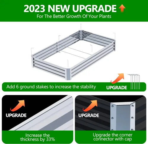 Vista 2 de PETNOZ - Kit de cama de jardín elevada galvanizada de 8 x 4 x 1 pies, cajas de jardín elevadas de fácil instalación rápida al aire libre con estaca