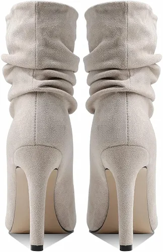 Vista 6 de heelchic Botas de tobillo cómodas de las mujeres del dedo del pie puntiagudo atractivas botas de tacón alto de aguja botas cortas