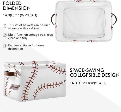 Vista 2 de AUUXVA Cesta de almacenamiento de béisbol, caja de almacenamiento grande con asas, cesta de regalo de Pascua, ideal para bebés y niños, decoración