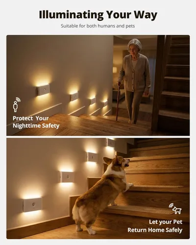 Vista 7 de wowatt Luz de escalera recargable con sensor de movimiento, luces de noche blancas con montaje magnético, luces de escalera regulables para Blanco