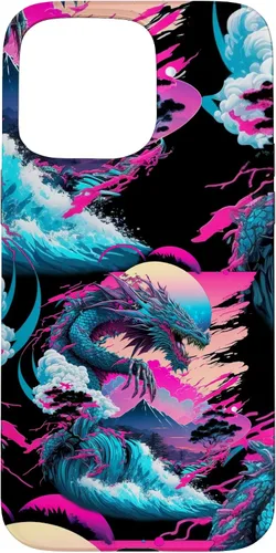 Vista 31 de Dragon Vaporwave Abstract Landscape Moon Tree Waterfall Case for iPhone 17