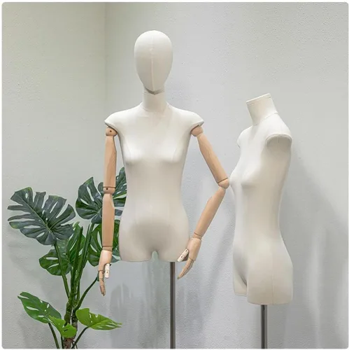 Vista 2 de 3Pcs Adjustable Female Mannequin Dress Form with Detachable Head, Linen Torso for Clothing & Jewelry Display, Height 64.9-82.6in, Triangular Base
