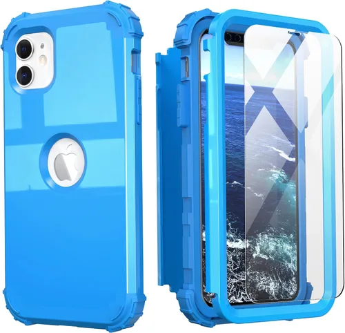 Vista 17 de IDweel Funda para iPhone 11 con Protector de Pantalla de Vidrio Templado, Híbrida 3 en 1 Resistente a Golpes Delgada de Protección Resistente