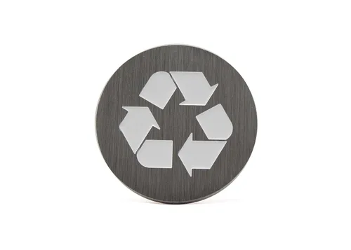 Vista 12 de Logotipo de reciclaje, emblema, medallón, cocina, oficina, parte delantera del gabinete, 1.5 pulgadas, acero inoxidable, latón, negro mate