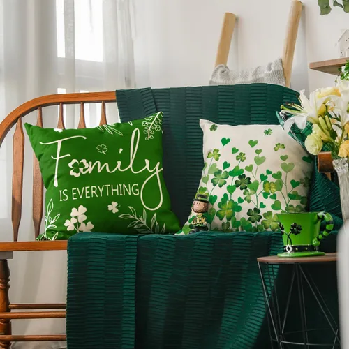 Vista 5 de AVOIN colorlife ST Patricks Day Home Sweet Home - Juego de 4 fundas de almohada con diseño de tréboles, 16 x 16 pulgadas, diseño de trébol