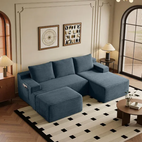 Vista 53 de Sofá modular moderno de 96 pulgadas para sala de estar, sofá modular tapizado sin hueso con bolsillos, cómodo sofá nube con diván en forma de L Negro