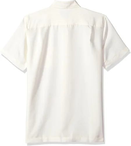 Vista 2 de Van Heusen Camisa de manga corta para hombre, con botones y rayas, de poliéster y rayón
