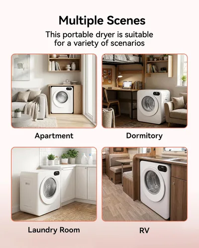 Vista 7 de Euhomy Secadora de ropa de 1.5 pies cúbicos, secadora 4 en 1, control de panel LED para habitaciones Small Electric Dryer Machine for Laundry