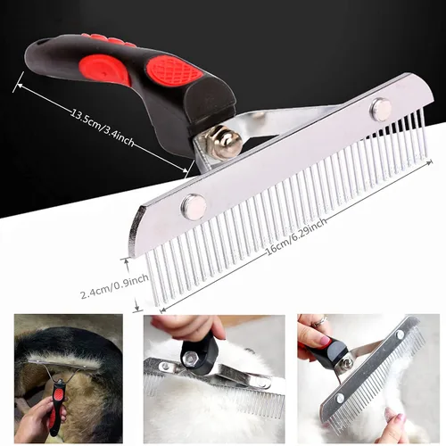Vista 3 de Rastrillo de pelo largo para perros, rastrillo de dientes largos con mango antideslizante, cepillos de desprendimiento de perros para aseo de pelo