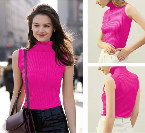 Vista 4 de v28 - Suéter elástico y tejido, con cuello alto y sin mangas para mujer