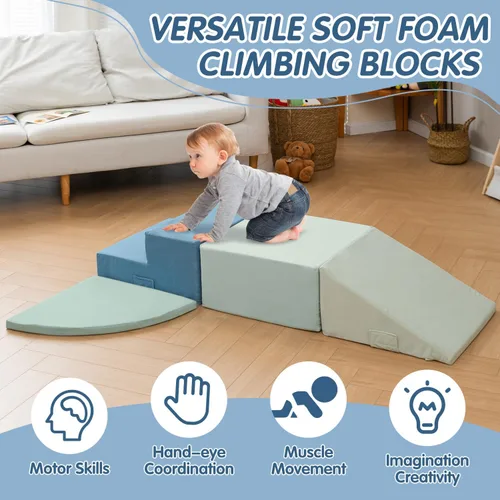 Vista 5 de CAPAKIDS Juguetes grandes de escalada para niños pequeños de 4 piezas para interiores, bloques de espuma con velcro, clásico Uso en interiores