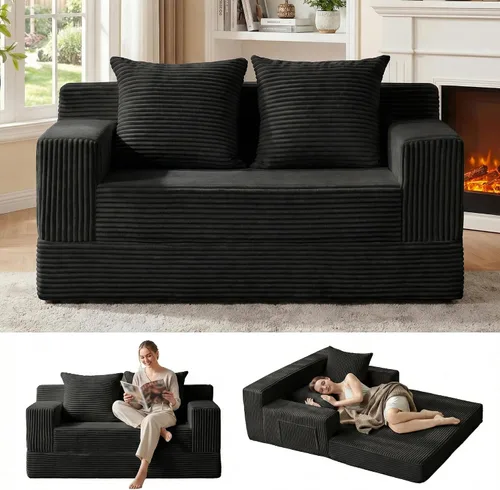 Vista 21 de Sofá cama convertible sin hueso de gran tamaño, sofá cama futón plegable, sofá cama tamaño Queen, sofá plegable sin hueso, sofá cama extraíble