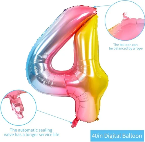 Vista 2 de Globos TONIFUL de 40 pulgadas arcoíris con números grandes 0-9, globos digitales número 4 de 4 helio, globos grandes de número de aluminio de Mylar
