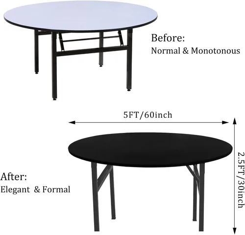 Vista 2 de Mantel redondo de elastano para mesa, 4 piezas, elástico, ajustable, lavable, protector de mesa para interiores y exteriores (negro)