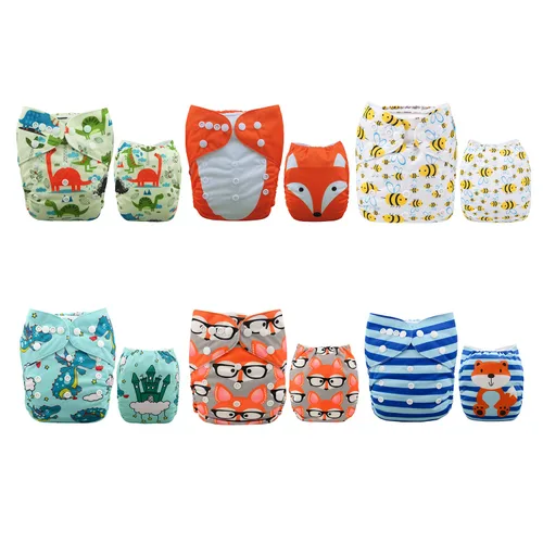 Vista 10 de ALVABABY Pañales de tela para bebé, talla única, ajustable, lavable, reutilizable para bebés y niños, paquete de 6 con 12 inserciones 6BM101