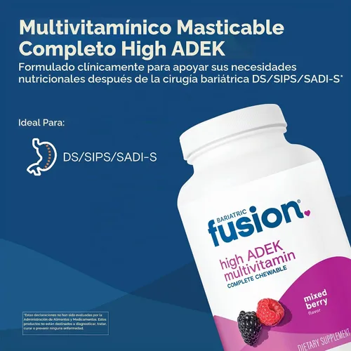 Vista 2 de Bariatric Fusion Multivitamínico masticable con alto contenido de vitaminas ADEK Multi para pacientes con interruptor duodenal Tabletas