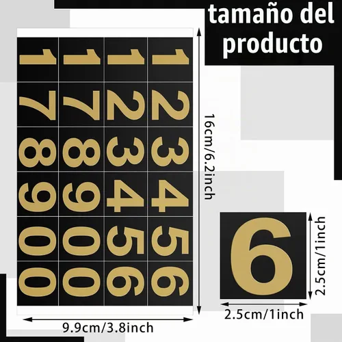 Vista 2 de Outus 240 piezas de 10 hojas de calcomanías de números, 1 pulgada, dorado Oro sobre negro