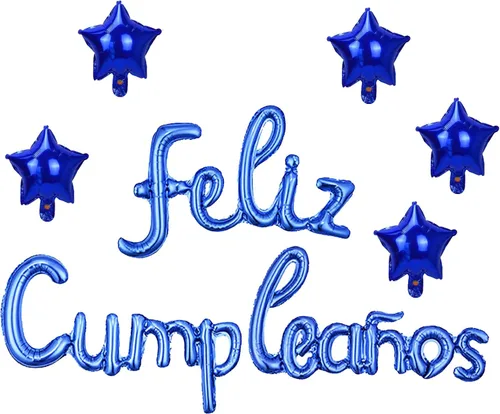 Vista 15 de Cartel de globos de Feliz Cumpleanos con 5 globos de estrella temática de fiesta