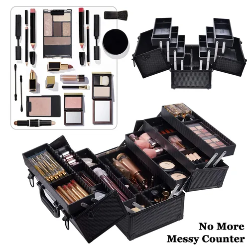 Vista 3 de Joligrace Maletín de Maquillaje Profesional Ajustable - 6 Bandejas Organizador de Almacenamiento de Cosméticos con Cerradura y Compartimentos 14