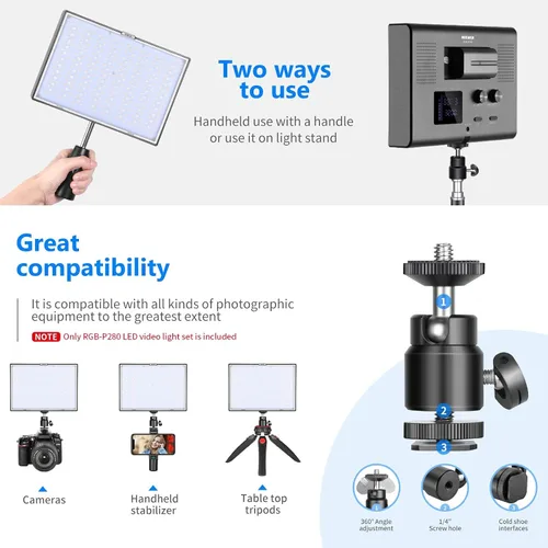 Vista 7 de NEEWER Paquete de 2 luces de video RGB con soportes de trípode NP-F550, kit de iluminación de panel LED de estudio para transmisión