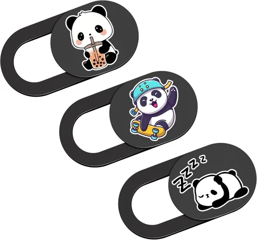 Vista 16 de Funda deslizante para cámara de laptop, 0.02 pulgadas, ultradelgada, linda con diseño de panda, para MacBook Pro, laptops, smartphone, Mac, PC Negro