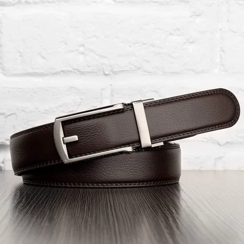 Vista 2 de WERFORU Cinturón de trinquete de cuero para hombre, ajuste perfecto, cintura de hasta 50 pulgadas con hebilla automática