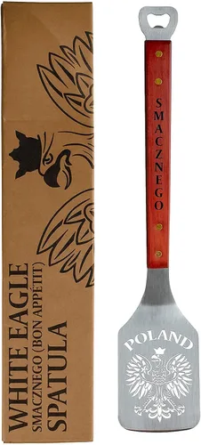 Vista 3 de Polart, Polish White Eagle - Espátula para parrilla de acero inoxidable con abridor de botellas y mango de madera, accesorios de parrilla