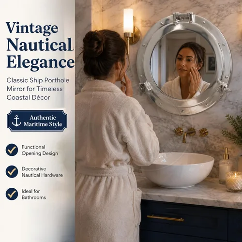 Vista 7 de Nagina International Espejo Decorativo de Baño de Ojo de Buey de Aluminio Chapado en Níquel Elaborado en Metal (10 Pulgadas)