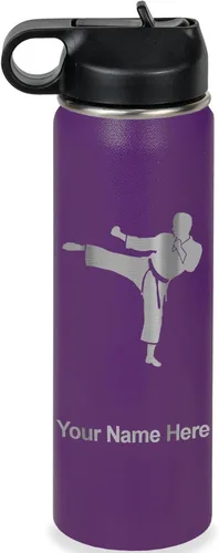 Vista 44 de Botella de agua personalizada LaserGram, Karate Man, de acero inoxidable con aislamiento al vacío de doble pared con tapa abatible, regalo grabado
