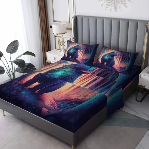 Vista 37 de Juego de sábanas de tamaño individual, sábanas de oso – Sábanas y fundas de almohada de microfibra de 3 piezas, juego de sábanas con patrones de Aa