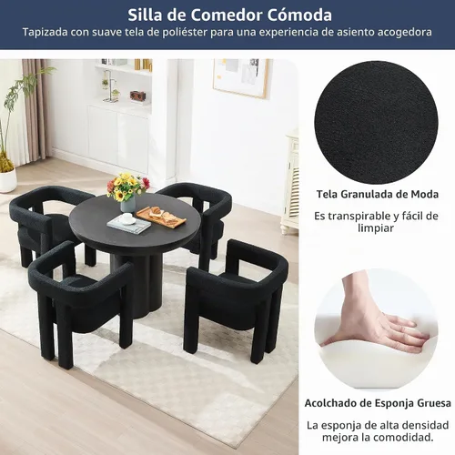 Vista 4 de Juego de 4 Sillas de Comedor Modernas, Sillas Barrel para Sala de Estar, Sillón de Tela, Silla Barrel Tapizada para Sala de Estar Cocina Recepción