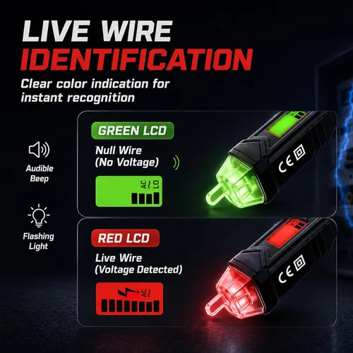 Vista 6 de Detector de voltaje sin contacto Probador de voltaje de doble rango 12V-1000V/48V-1000V Detección de cable vivo y nulo Herramienta eléctrica