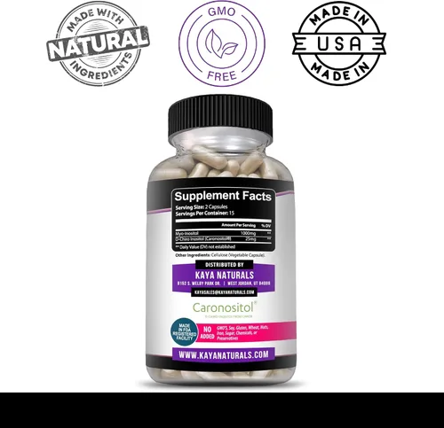 Vista 3 de Kaya Naturals Myo & D-Chiro Inositol Plus Apoyo para Mujeres, Vitamina B8-30 Cápsulas