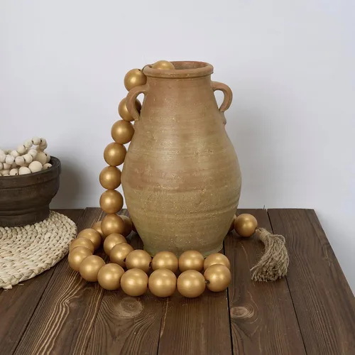 Vista 231 de OMISHE Guirnalda de cuentas de madera extra grande con cuentas de madera y borlas de 1.6 pulgadas de diámetro, cuentas decorativas rústicas de 41