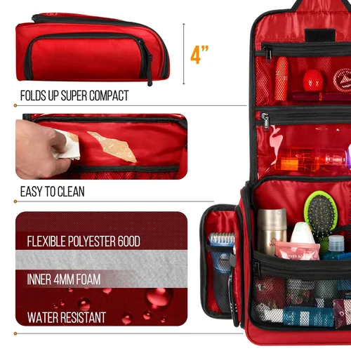 Vista 6 de Bolsa de aseo de viaje para hombres y mujeres - Organizador grande colgante de artículos de tocador - Bolsa de higiene impermeable con gancho