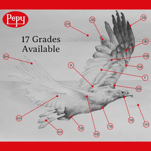 Vista 3 de Pepy Lápices de dibujo profesionales de grafito, juego de 12 lápices de plomo negros preafilados B; perfectos para dibujar, dibujar y sombrear
