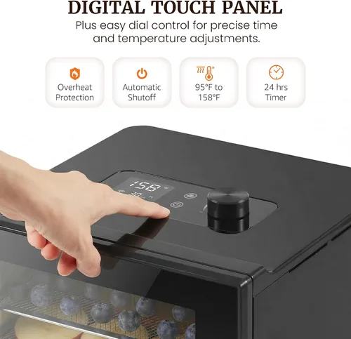 Vista 3 de Elite Gourmet - Deshidratador de alimentos, bandejas de acero inoxidable, controles de temperatura ajustables, aperitivos de jerky, hierbas, frutas