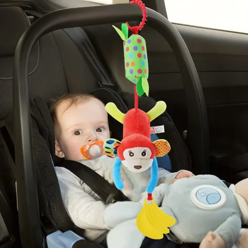 Vista 5 de Sealive Juguetes Musicales Sensoriales para Cochecito de Bebé de 4 Piezas, Sonajeros Suaves Colgantes de Felpa para Actividades, Juguetes para Cuna