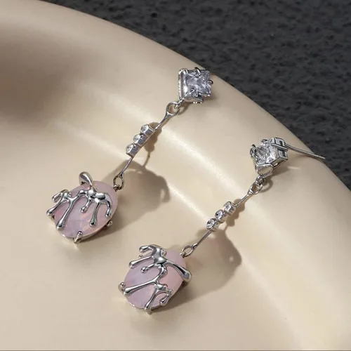 Vista 2 de Aretes de plata de ley 925 hipoalergénicos de color rosa intenso para mujer, joyería de moda