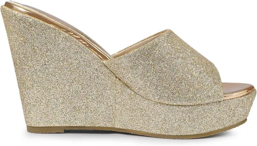 Vista 6 de Allegra K Sandalias de tacón de cuña con plataforma brillante para mujer