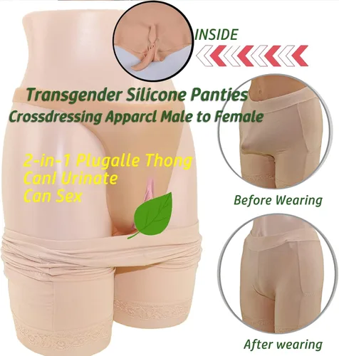 Vista 3 de Braga realista de silicona falsa sissy ocultando gaff penetrable bragas realistas crossdresser drag queen masculino Cosplay