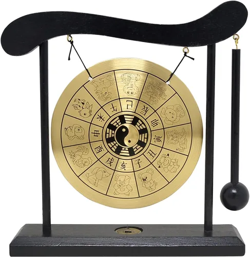 Vista 11 de Gong de escritorio de latón, arte zen, feng shui para la decoración de oficina en casa, práctica de meditación, incluye pulsera de cadena roja