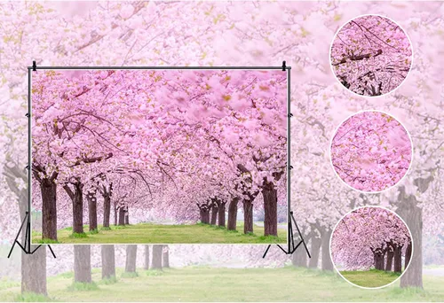 Vista 3 de Telón de fondo de flores de cerezo para fotografía 5x3 pies, paisaje primaveral de cerezo en flor, boda, despedida de soltera, fondo para retratos